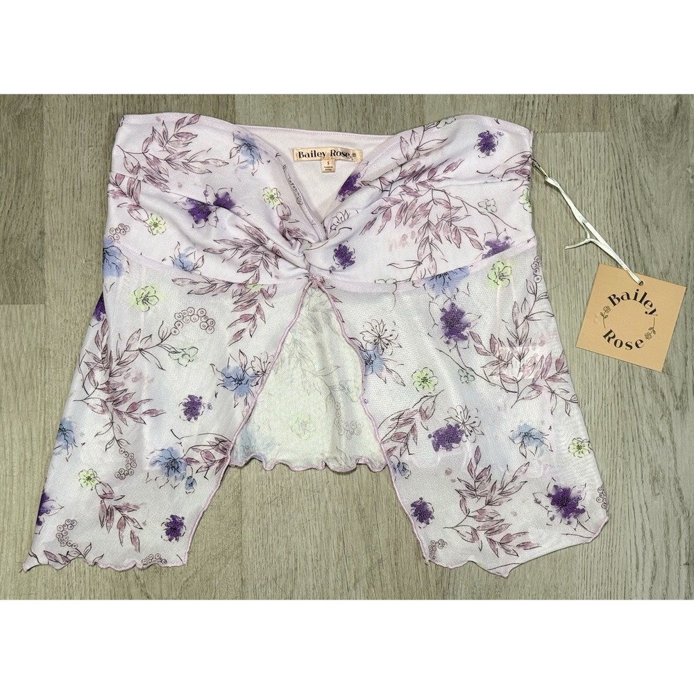 Bailey Rose Mesh Strapless Printed Top Women's Size Small Pink Purple Floral NWT